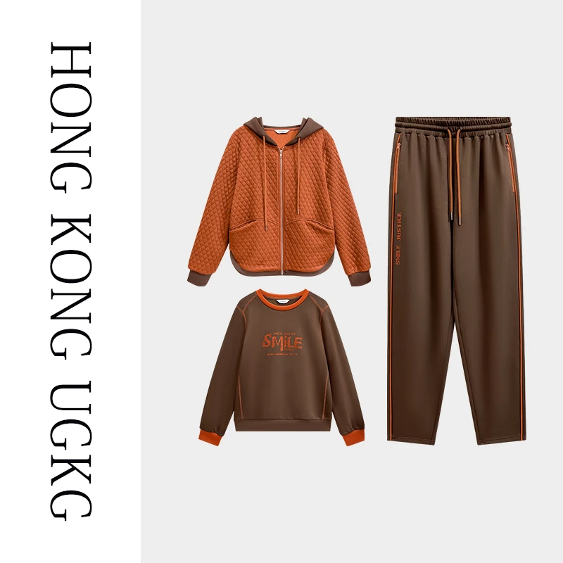 香港UG&KG 中年妈妈春装运动套装上衣洋气休闲三件套73243ZH096-2