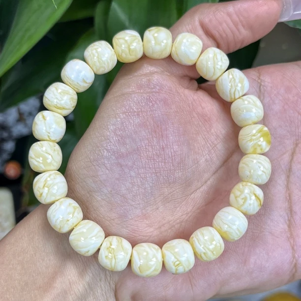 俄料瓷白满蜡虎皮妖花蜡质浓郁纹路清晰精工同料单圈天然原矿琥珀