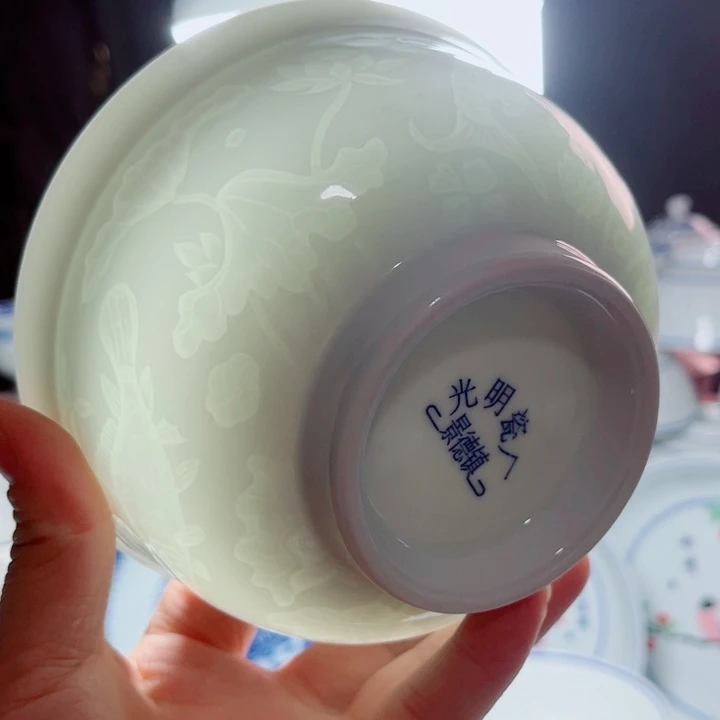 青花玲珑5.5寸饭碗鱼藻纹