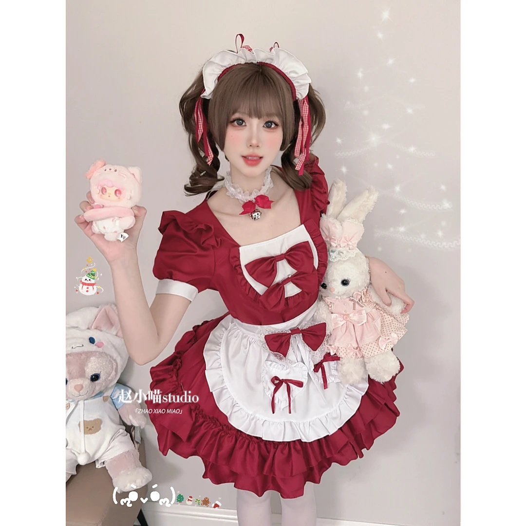 赵小喵日系萝莉【可可甜心】圣诞过年可爱女仆洛丽塔cos红色连衣裙