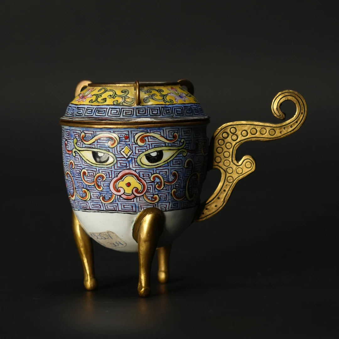 LOT 050908清晚期 画珐琅饕餮纹三足小行炉【古董拍卖】