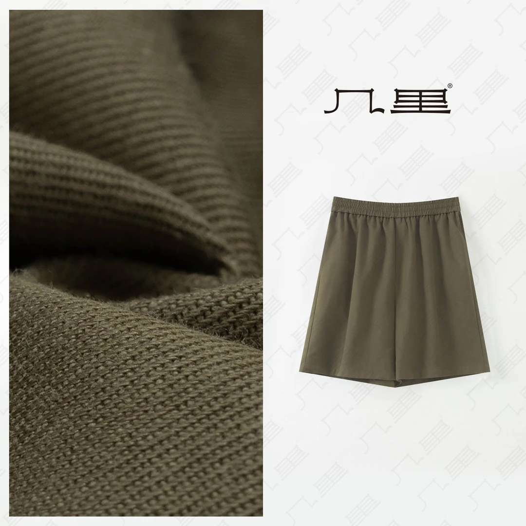 几里与麻 文艺纯色松紧腰短裤 裤长49 2062355