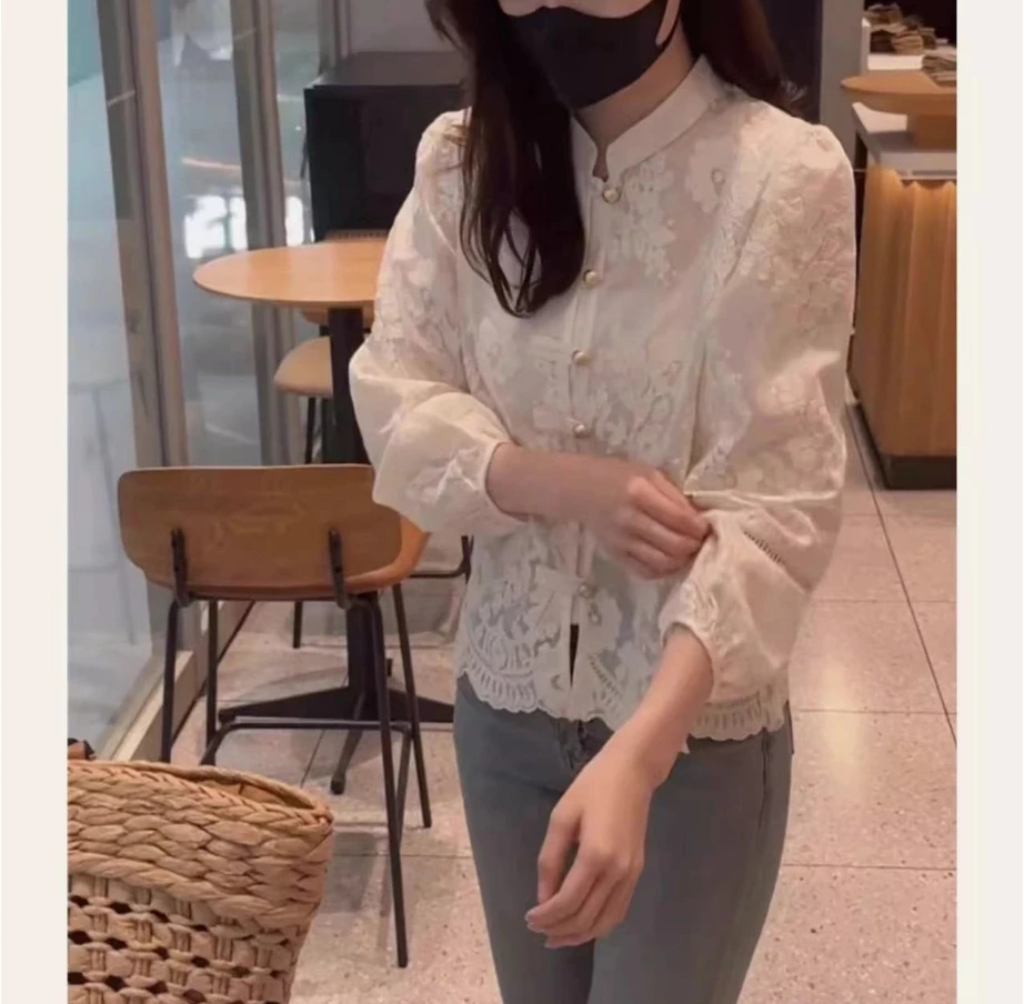 2025春季新款时尚气质长袖百搭设计感洋气白色立领衬衫CS3017