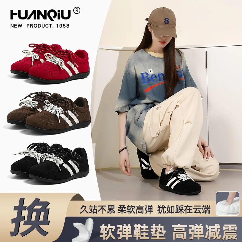 环球厚底德训鞋女款2025年新款冬季时尚休闲鞋子运动红色赛车鞋ZB