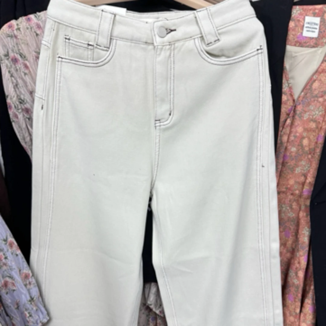 韩国拆包/NO/退正品奶油杏色牛仔裤