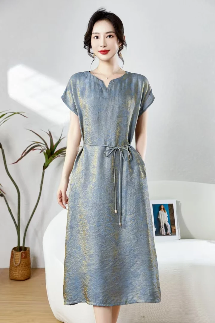 【姑苏真丝现货店2】香云：浮光锦夏季气质时尚真丝气质连衣裙