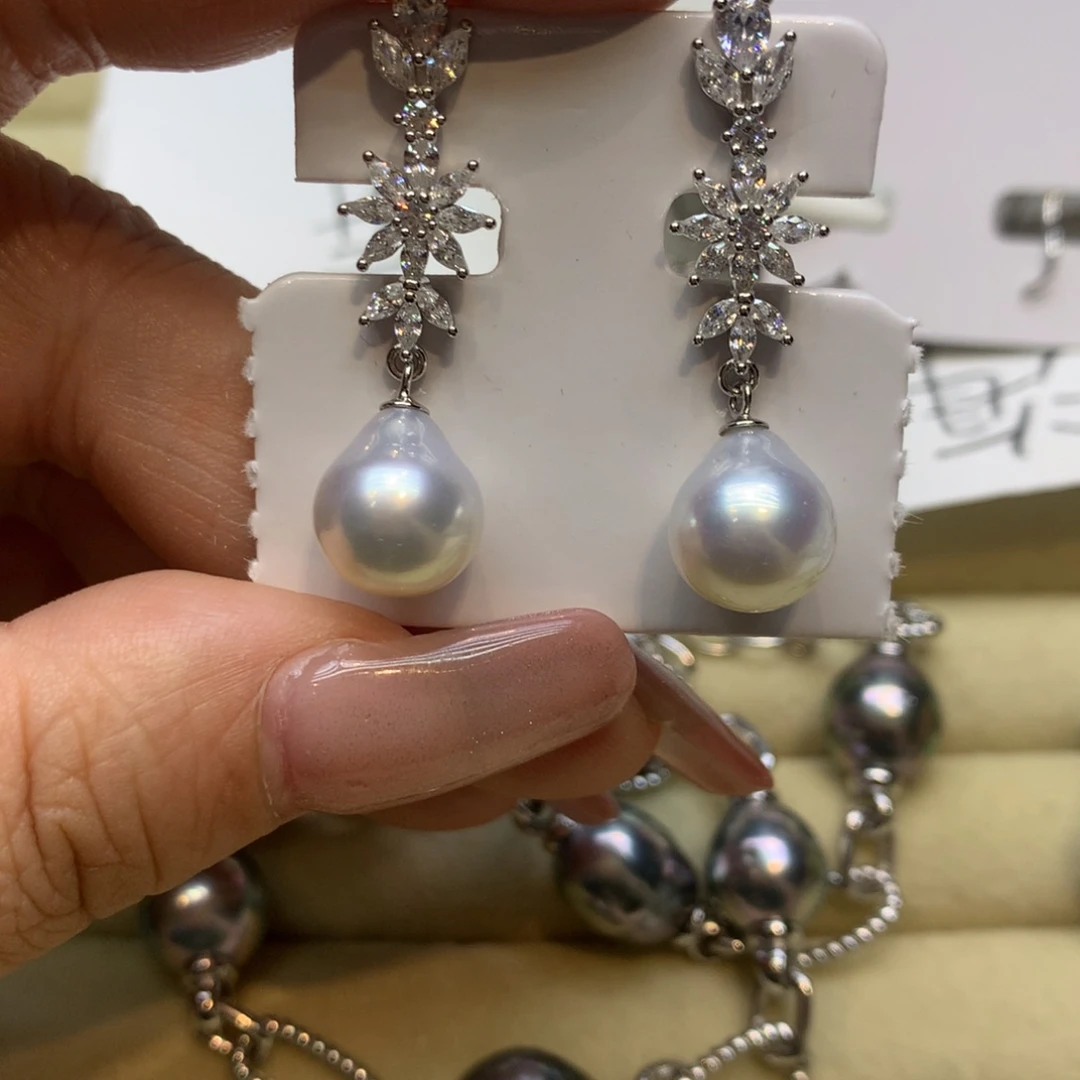 银S925镶嵌耳饰海水珍珠