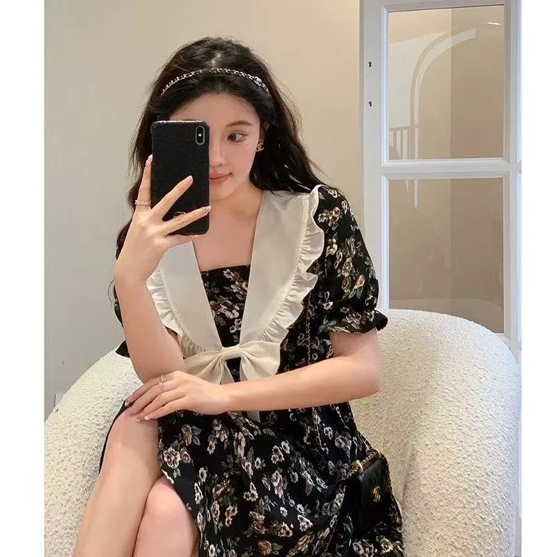 502221   韩版新款春款女童休闲舒适时尚洋气日常修身碎花连衣裙