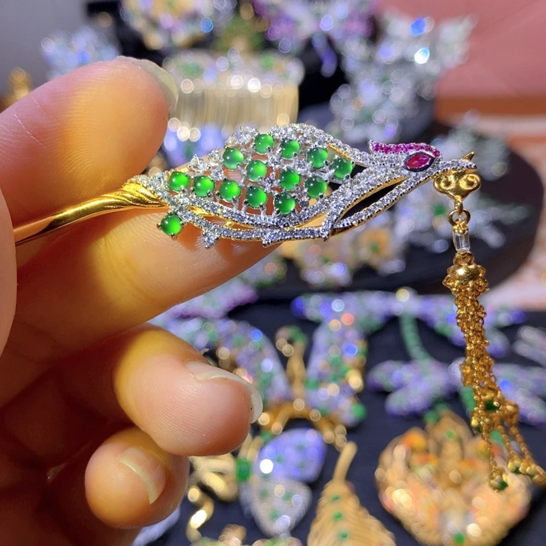 吊坠(不含链)银S925镶嵌翡翠