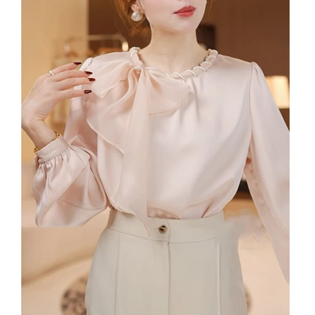 7226法式浪漫蝴蝶结长袖衬衫女2025新款百搭气质精致感显瘦上衣女