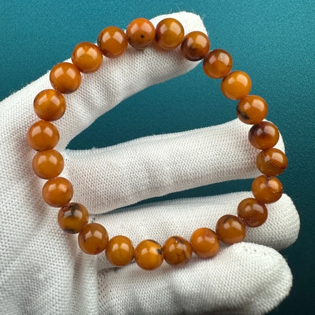 B7478天然原矿俄料蜜蜡 瑕疵特价手串 7.9mm支持复检