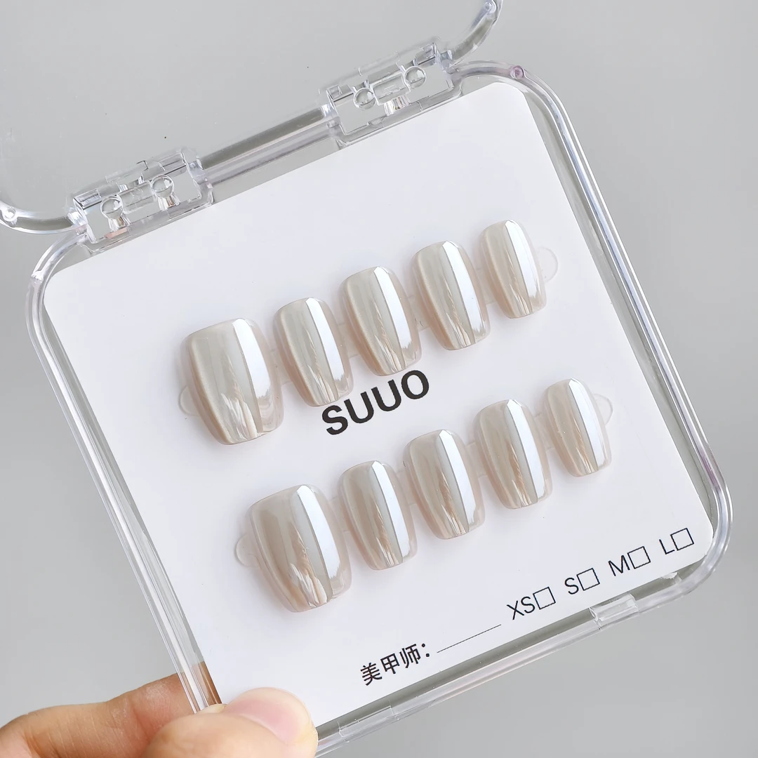 【分码】月光白电镀短方手工高级月光白猫眼电镀极光百搭穿戴甲美甲
