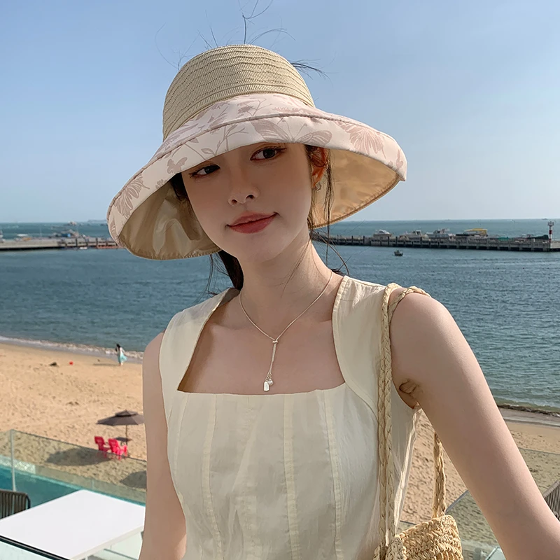 夏季新款帽子女户外大帽檐遮阳防晒帽防紫外线渔夫帽蝴蝶结太阳帽