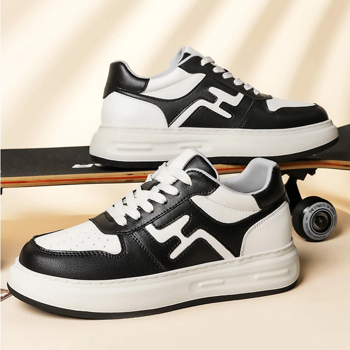 路易圣戈希男鞋内增高皮面板鞋厚底松糕鞋小白鞋复古运动男士休闲