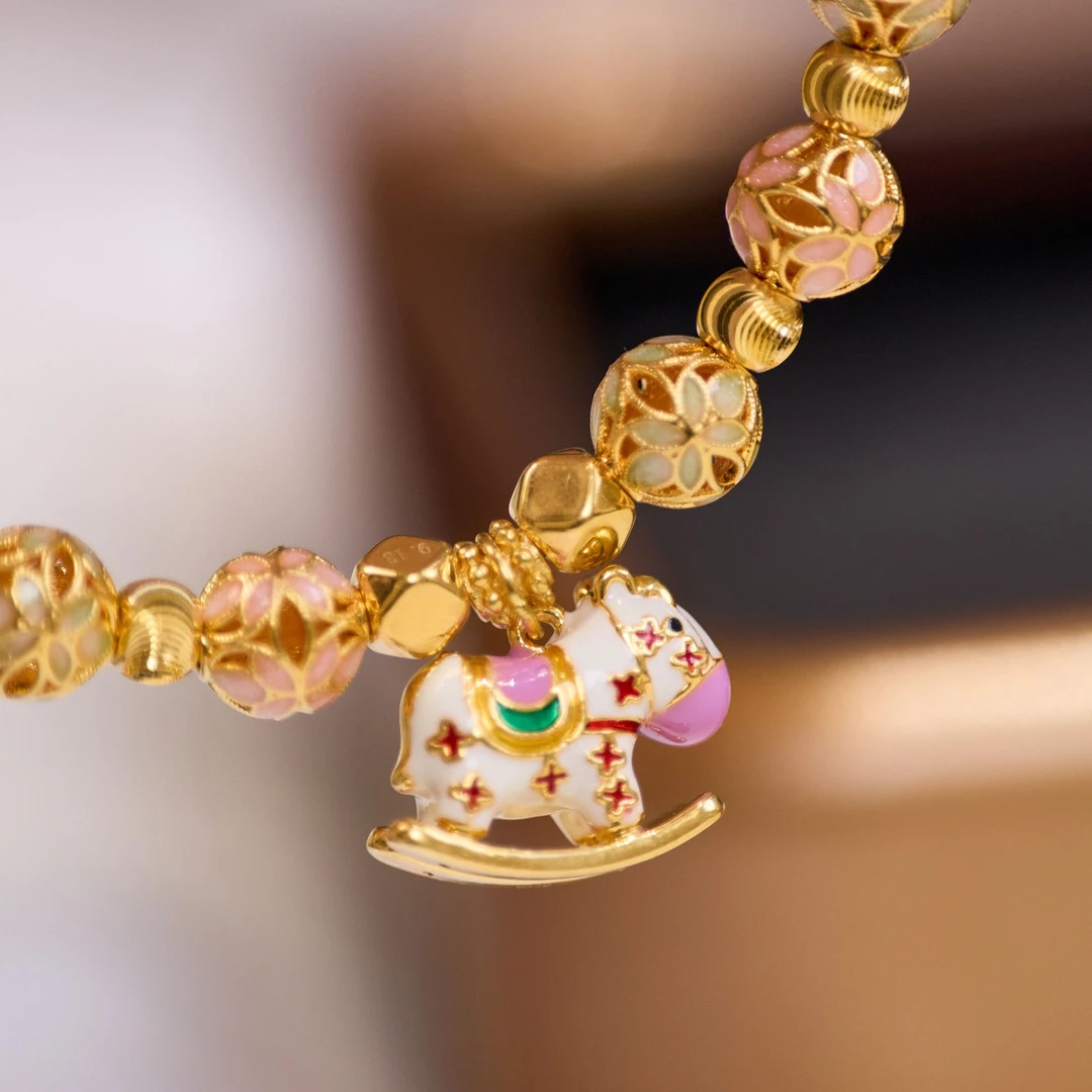 【贞爱福圣诞年终狂欢购】黄金足金999【珐琅摇摇马手链】工费38