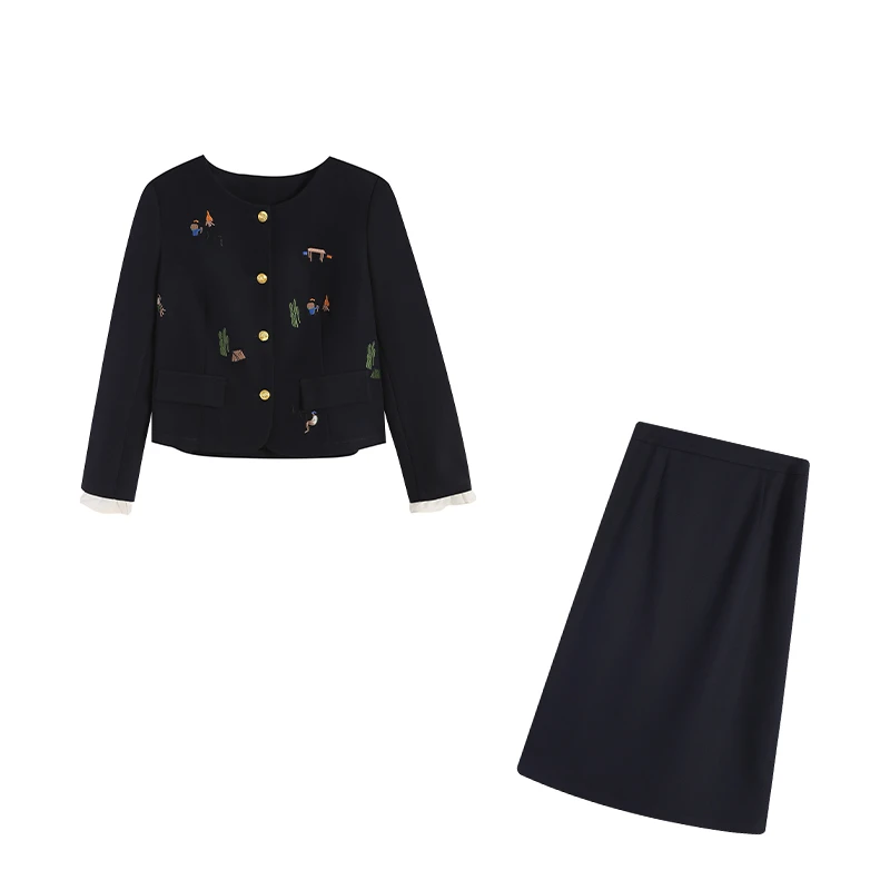 气质休闲藏青色套装牛仔西装黑色大码女装ZL110160小香风