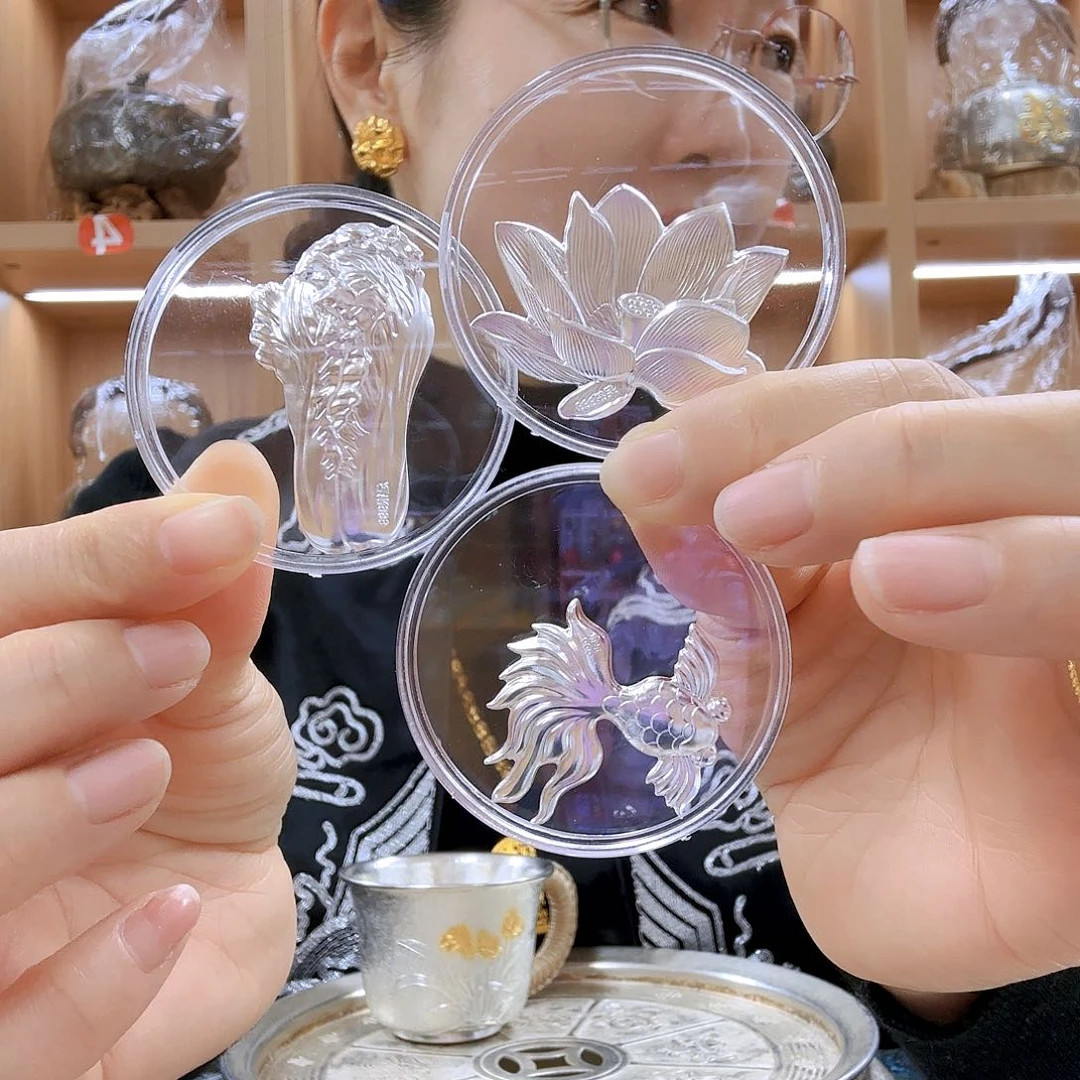 盖碗银白菜银鱼银荷花足银999