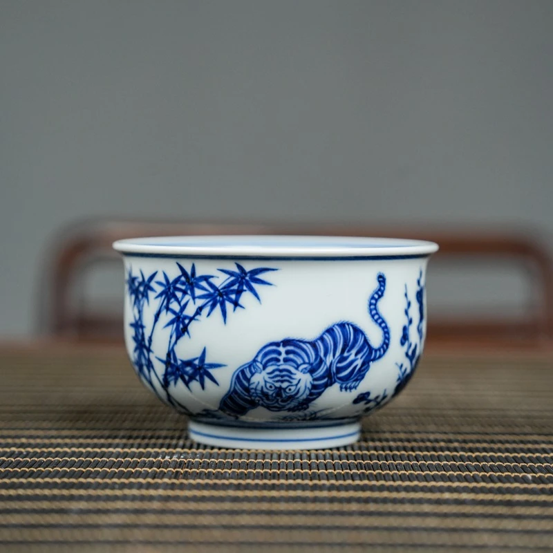 【小乔赏瓷】青尧慕古手工手绘青花老虎炉式杯xygy157.