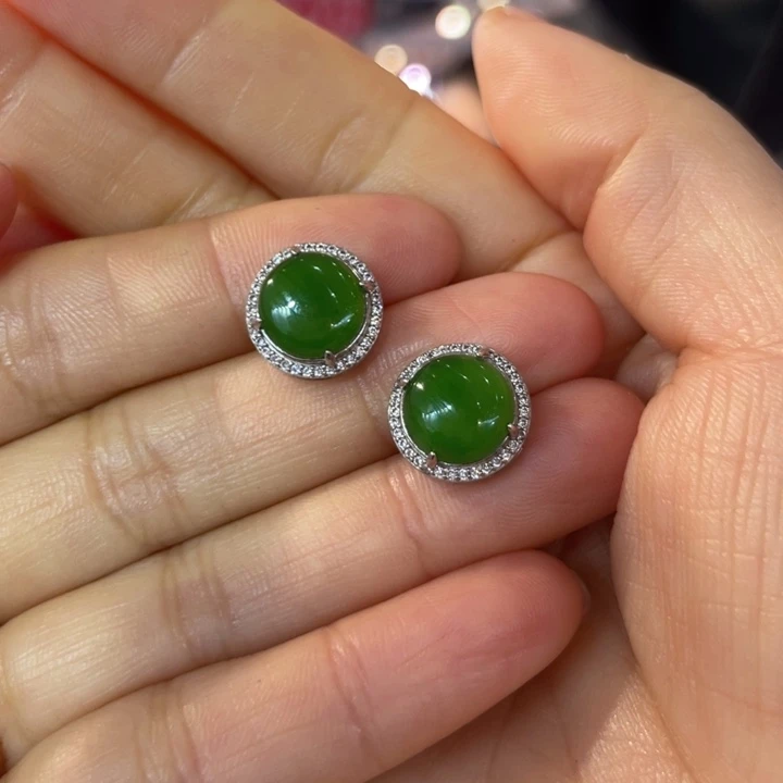和田玉银S925镶嵌耳饰