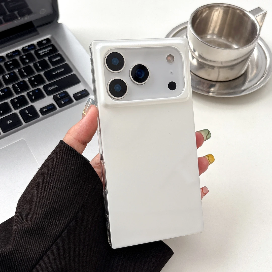 ins风极简白色17promax直角方形创意个性手机壳适用苹果16pro/15