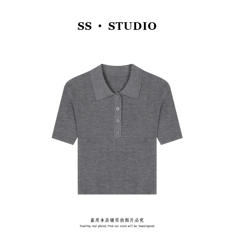 【SUSU】早秋款简约休闲短袖polo衫女修身显瘦针织上衣SS-5325