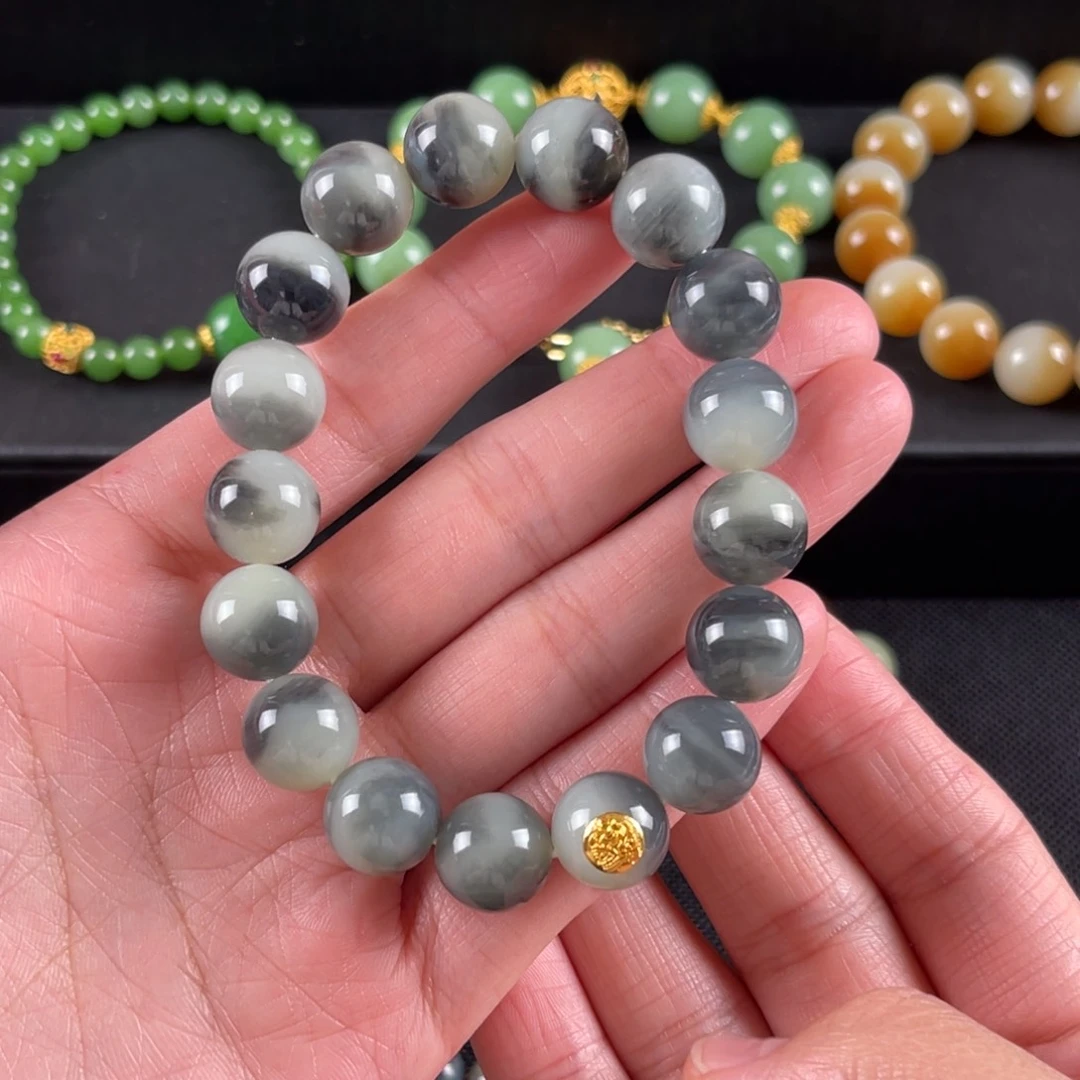 和田玉手串未镶嵌卡12新疆青花细度好