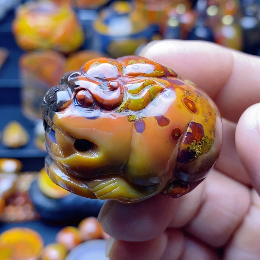 玛瑙/玉髓未镶嵌貔貅手把