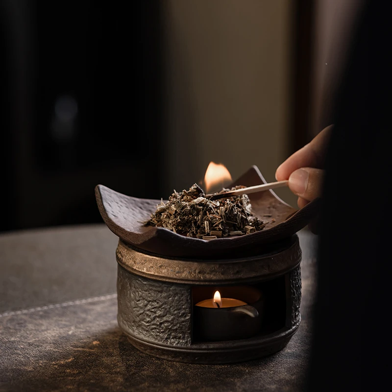 古典粗陶香薰炉室内烤茶炉璧炉香粉精油雪松扩香炉日式可干烧香碟