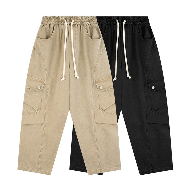 酵洗做旧磨毛大口袋工装裤四季款休闲裤直筒百搭阔腿宽松潮流