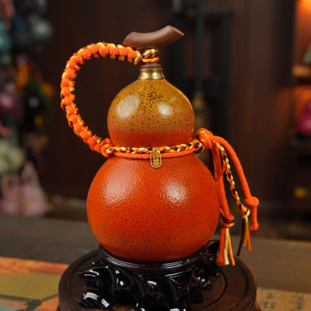 S37神话级侘寂风橙金渐变大漆酒葫芦