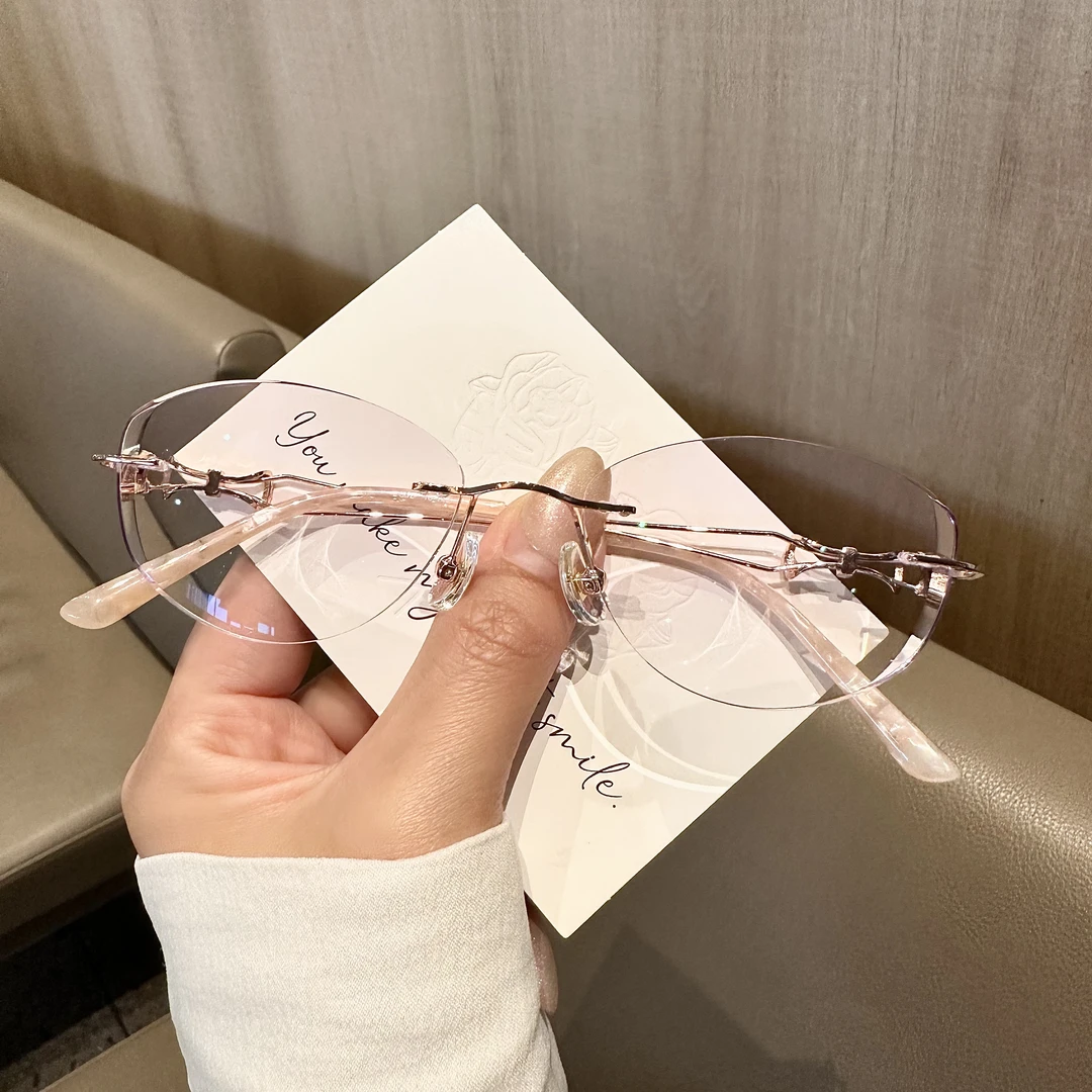 近视无框镶钻无边框近视眼镜女可配高度数小片型网红款8003
