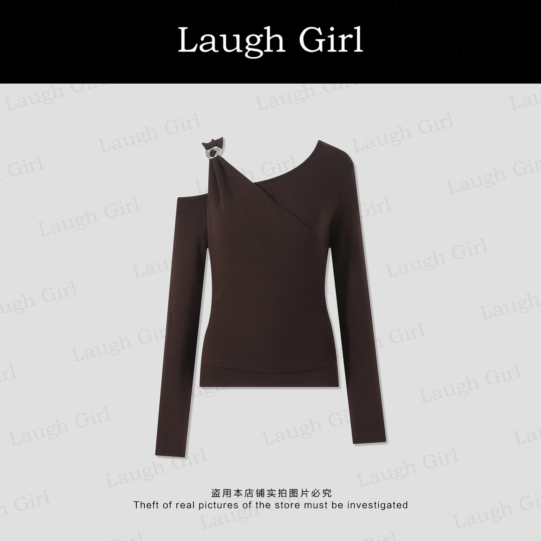 楚楚君 Laugh girl【娇俏露肩】设计款不规则收腰长袖上衣TL53571J