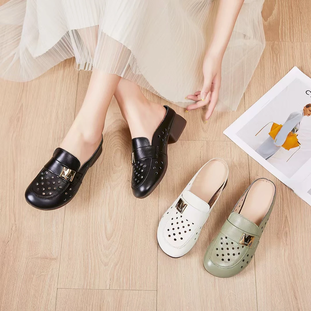 5506拖鞋舒适时尚休闲百搭夏季软底镂空平底中老年透气复古春夏