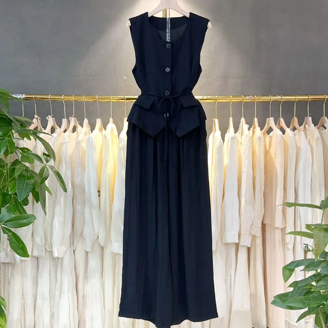 X6010 夏季新品系带收腰显瘦无袖背心阔腿裤两件套