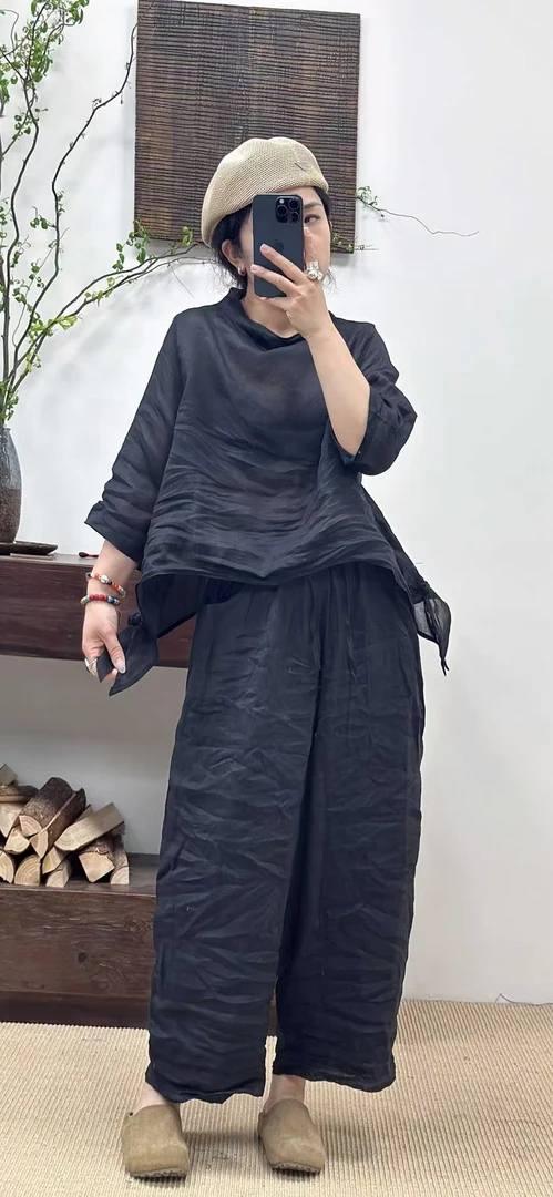 向向家夏季苎麻上衣五分袖（容易打皱）