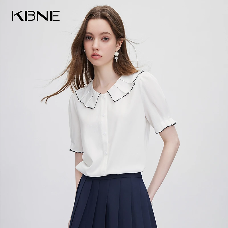 1024【金拐子专属】KBNE2025衬衫短袖白色娃娃领衬衣法式别致绝美小