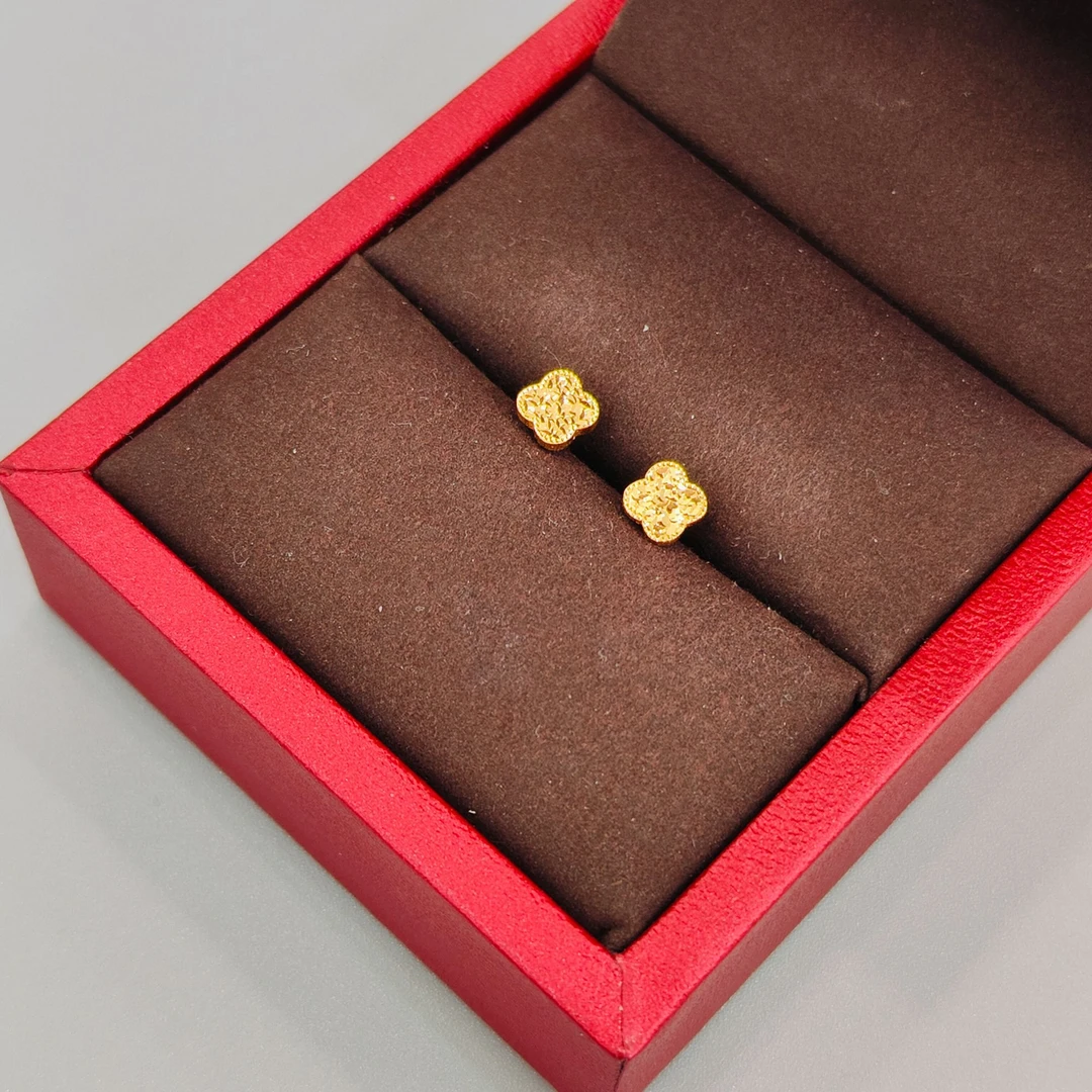 珺铺黄金 足金999【一店】5G小版碎碎冰四叶花耳钉冷淡气质弯钩