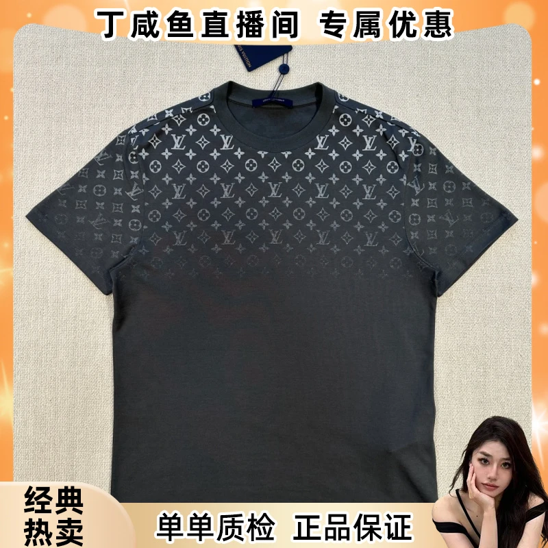 未使用 LouisVuitton/路易威登 渐变Logo印花套头短袖T恤黑色