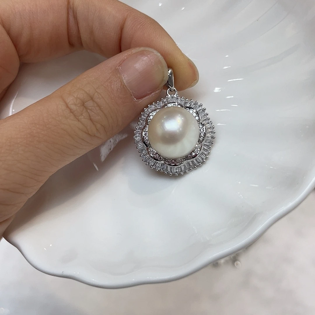 银S925镶嵌吊坠(不含链)海水珍珠