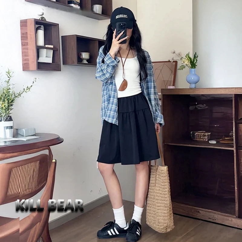 KILL BEAR 学院风高腰半身裙2025新款百搭收腰裙子夏纯欲显瘦长裙