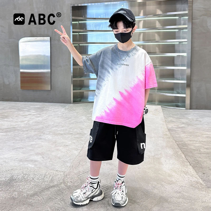 ABC男童夏季套装2025新款中大童男孩彩色童装两件套儿童时髦夏装
