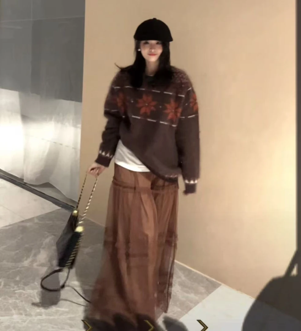 2299 新款复古冬日感宽松轻奢波浪线撞色提花费尔岛