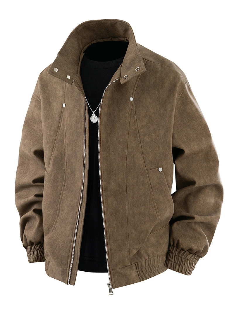 上衣夹克加绒工装秋季翻领潮流拉链极简风