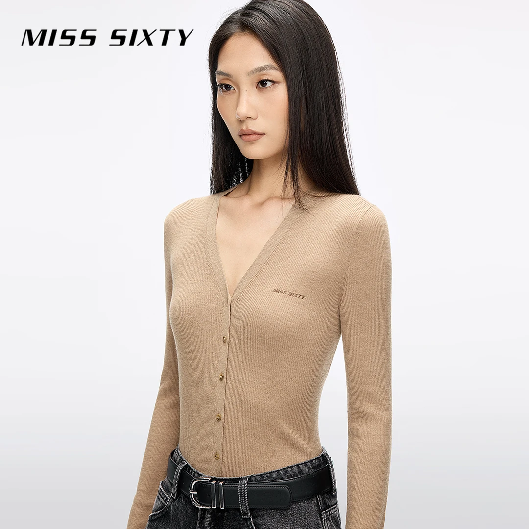 【妙妙专属】Miss Sixty2025秋季新款针织开衫女V领羊毛桑蚕丝混纺