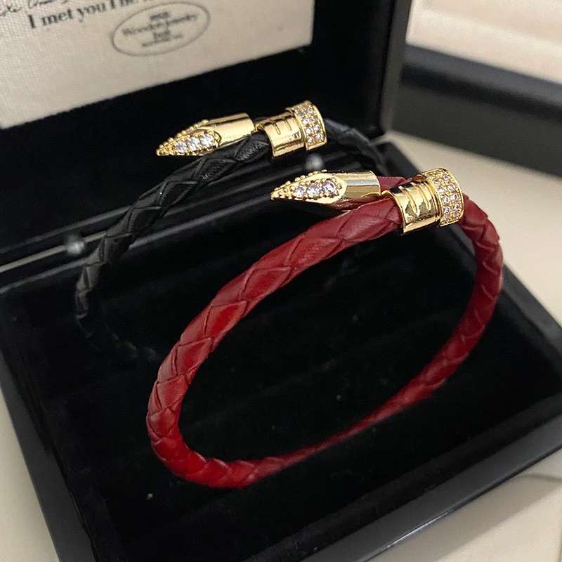 黄铜皮质手镯 精品-加厚电镀锆石锥子手镯轻奢可调节手环时尚复古