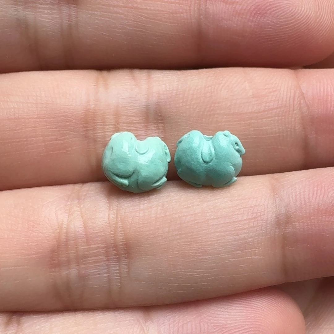 绿松石未镶嵌唐马一对