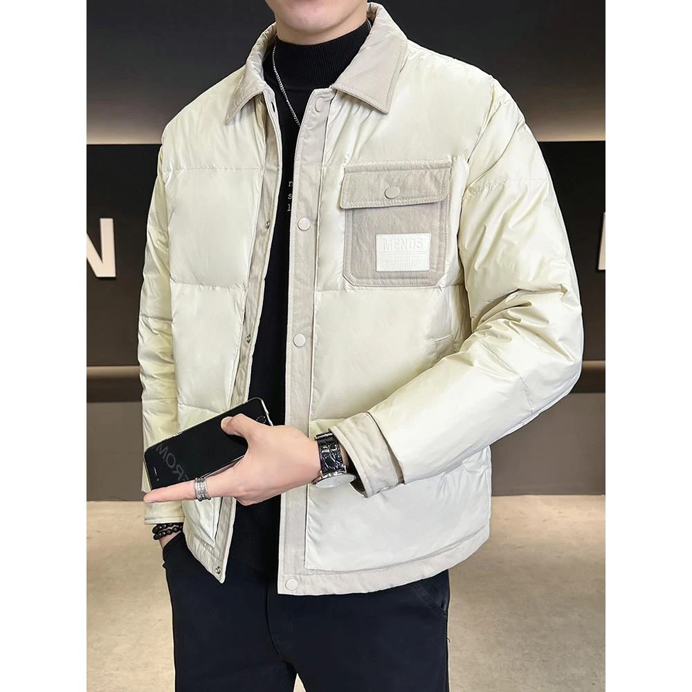 彪博高级感衬衫领轻薄羽绒服外套男冬季新款潮流时尚休闲短款帅气