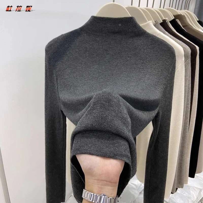杜拉妮半高领初秋软糯保暖打底衫女款2025修身中领针织衫内搭上衣