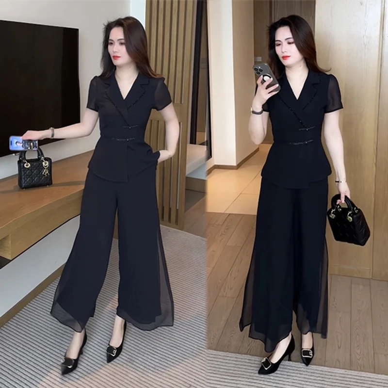 夏季新款新中式盘扣穿搭洋气时尚气质西装领减龄套装2025