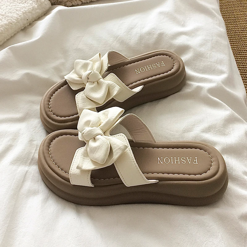 凉拖鞋女夏外穿2025新款松糕厚底配裙子凉鞋法式绝美蝴蝶结一字拖